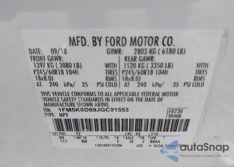 2018 Ford Explorer Xlt from USA, damaged, VIN 1FM5K8D89JGC91553